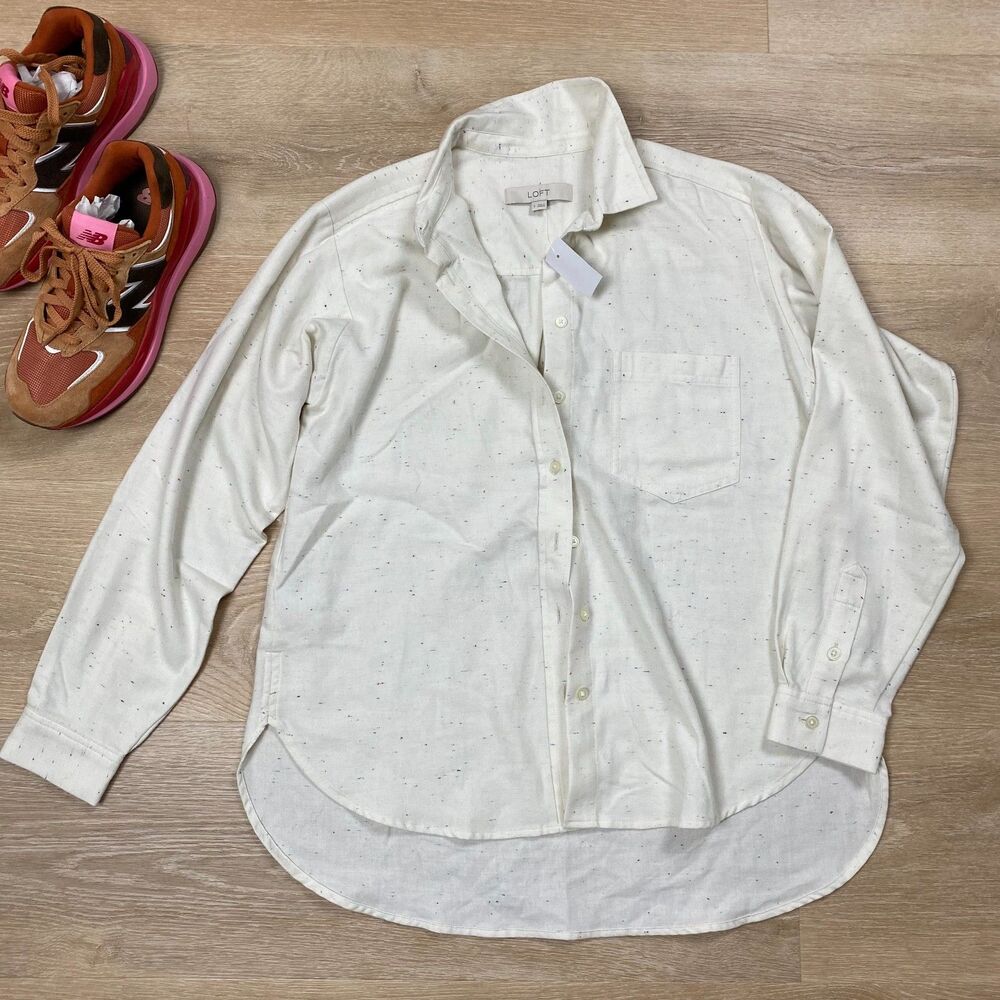 NWT Loft Button‎ Up Confetti Cream Blouse Women's Small